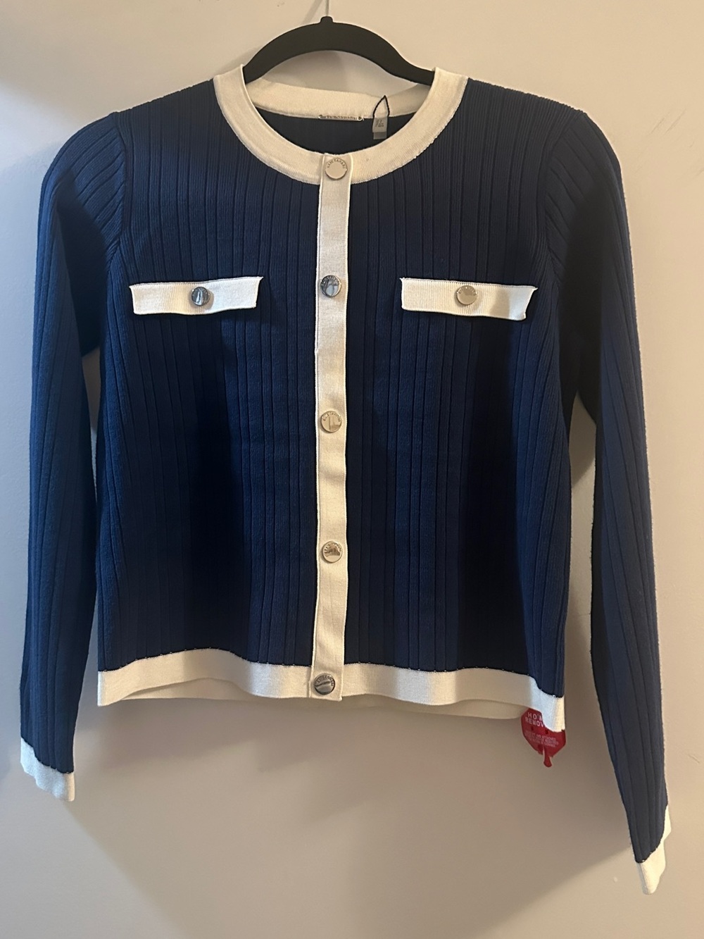 NWT ELIE TAHARI Navy & White Ribbed Cardigan Jacket